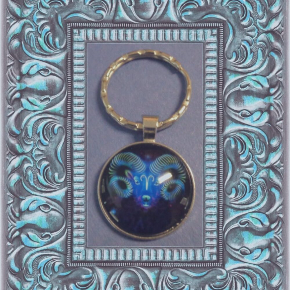 Silver Tone Capricorn Goat Symbol Design Keychain Unisex